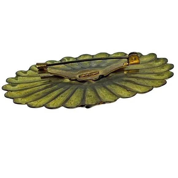 Oval Copper & Gold Tone Layered Flower Brooch With Pin Clasp (5734) - Picture 7 of 7